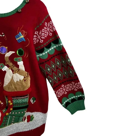 33 Degrees 3XL Merry Bright Ugly Christmas Sweater Cat Boots Embellished Holiday - Picture 5 of 13